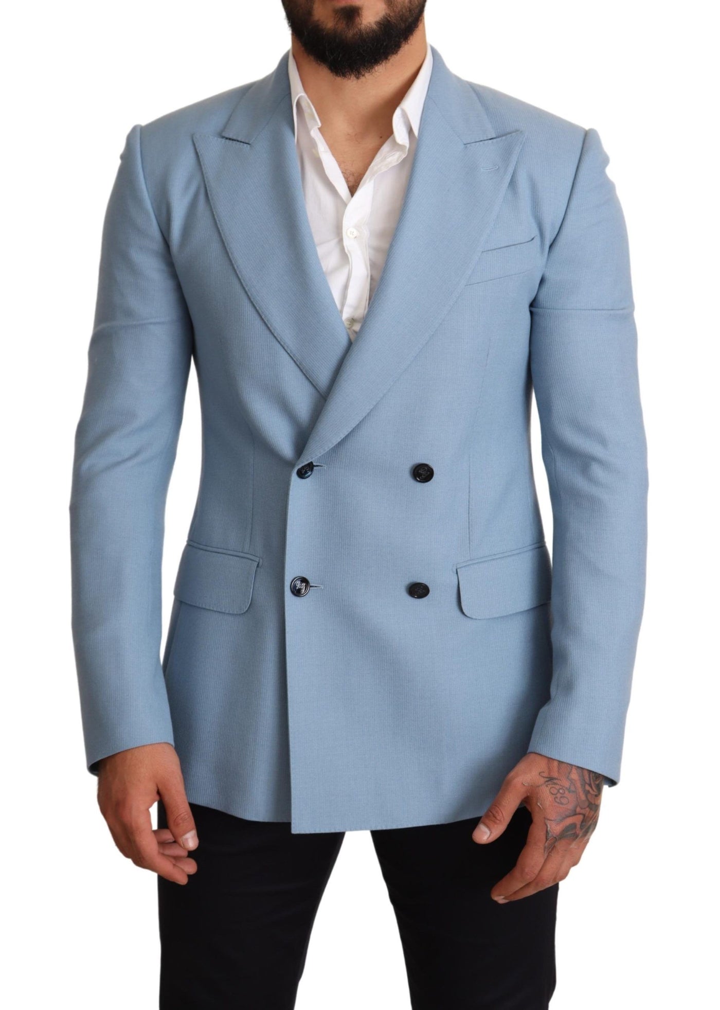 Blue Cashmere Silk Slim Fit Blazer Jacket