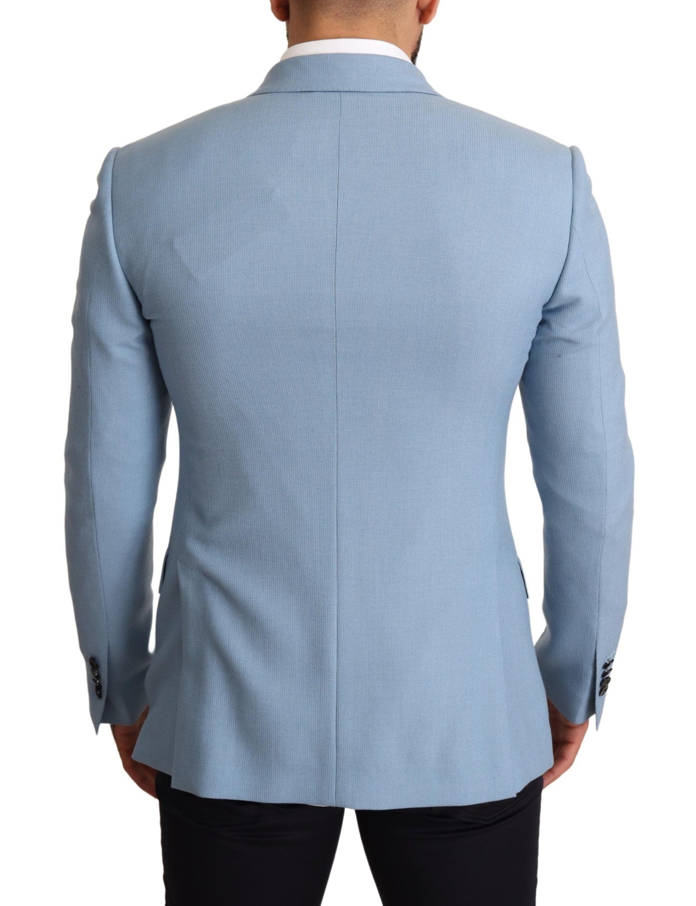 Blue Cashmere Silk Slim Fit Blazer Jacket