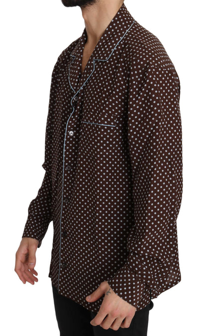 Brown Blue Polka Dot Silk Shirt