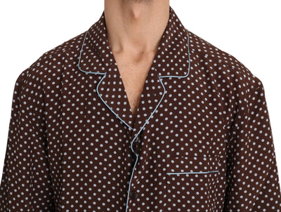 Brown Blue Polka Dot Silk Shirt