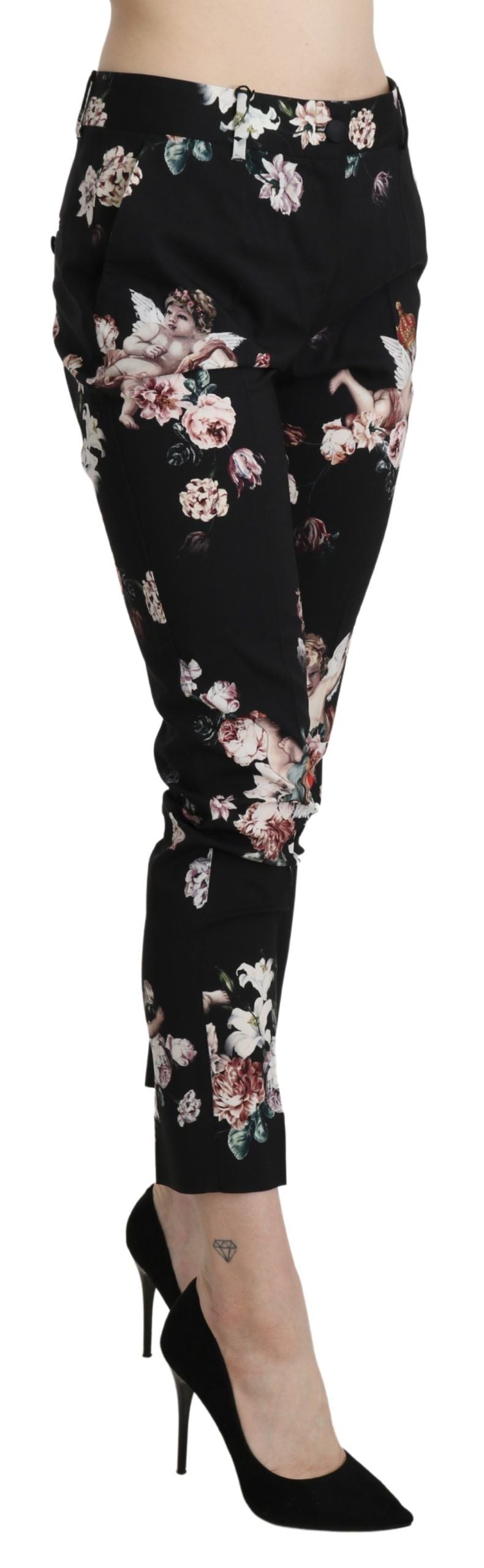 Black Angel Floral Cropped Trouser Wool Pants