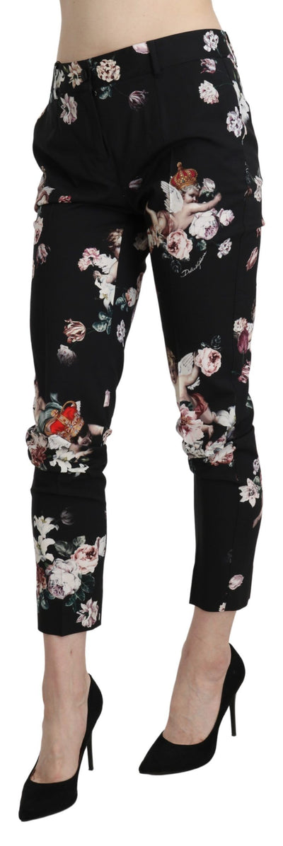 Black Angel Floral Cropped Trouser Wool Pants