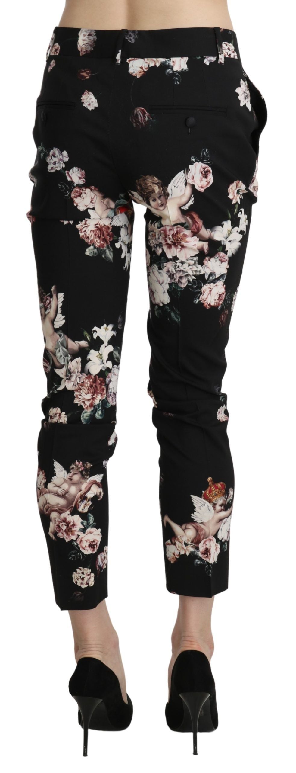 Black Angel Floral Cropped Trouser Wool Pants