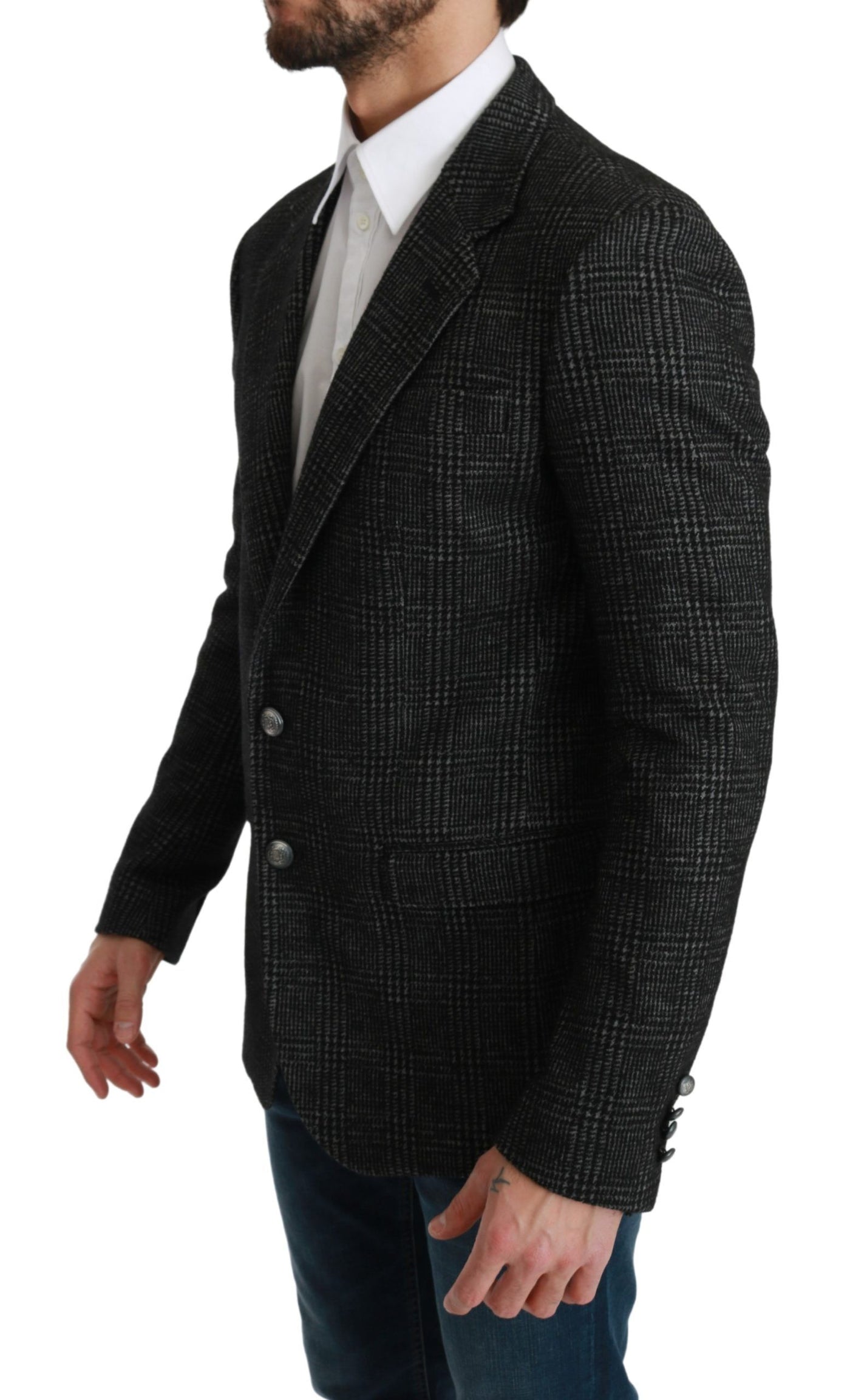 Gray Plaid Check Slim Fit Jacket Blazer