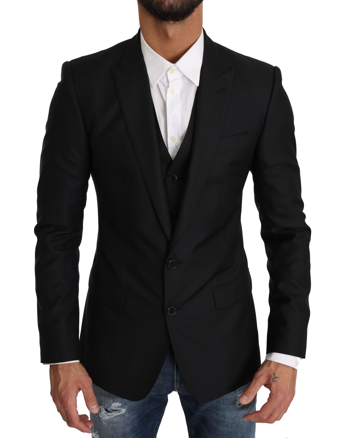 Blazer Vest 2 Piece Black Wool MARTINI