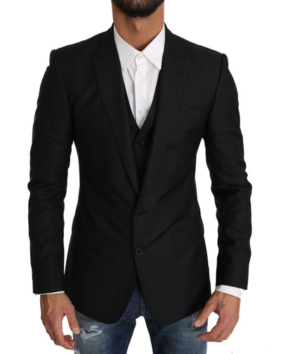 Blazer Vest 2 Piece Black Wool MARTINI