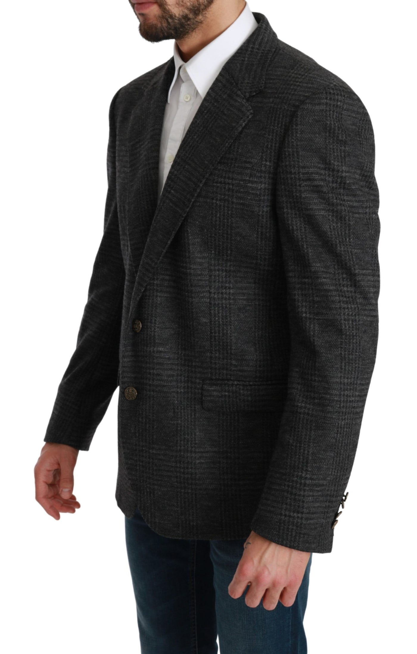 Gray Plaid Check Wool Formal Jacket Blazer