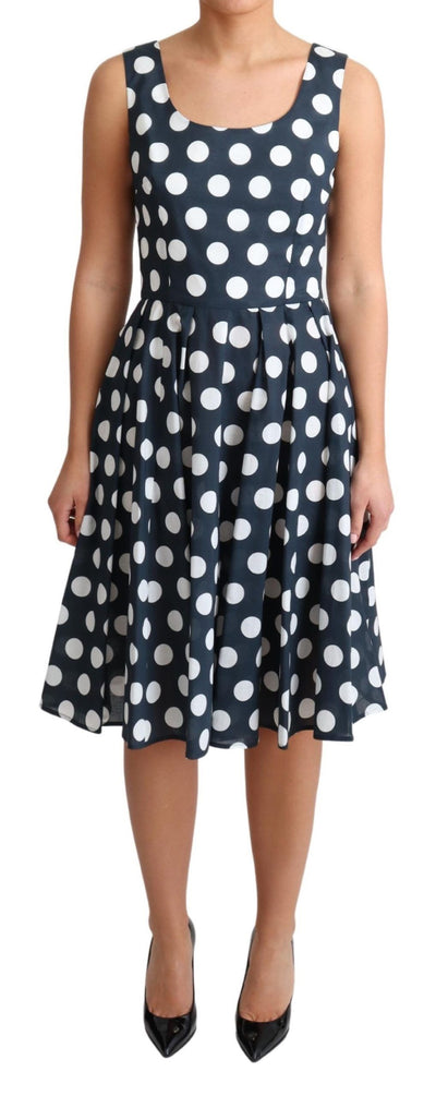 Blue Polka Dotted Cotton A-Line Dress