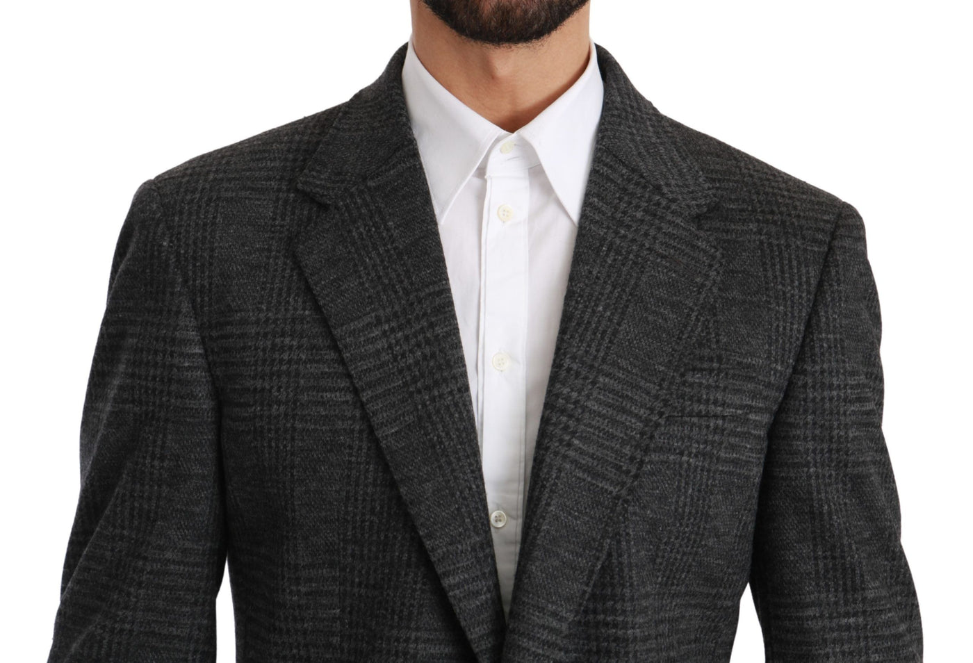 Gray Plaid Check Wool Formal Jacket Blazer