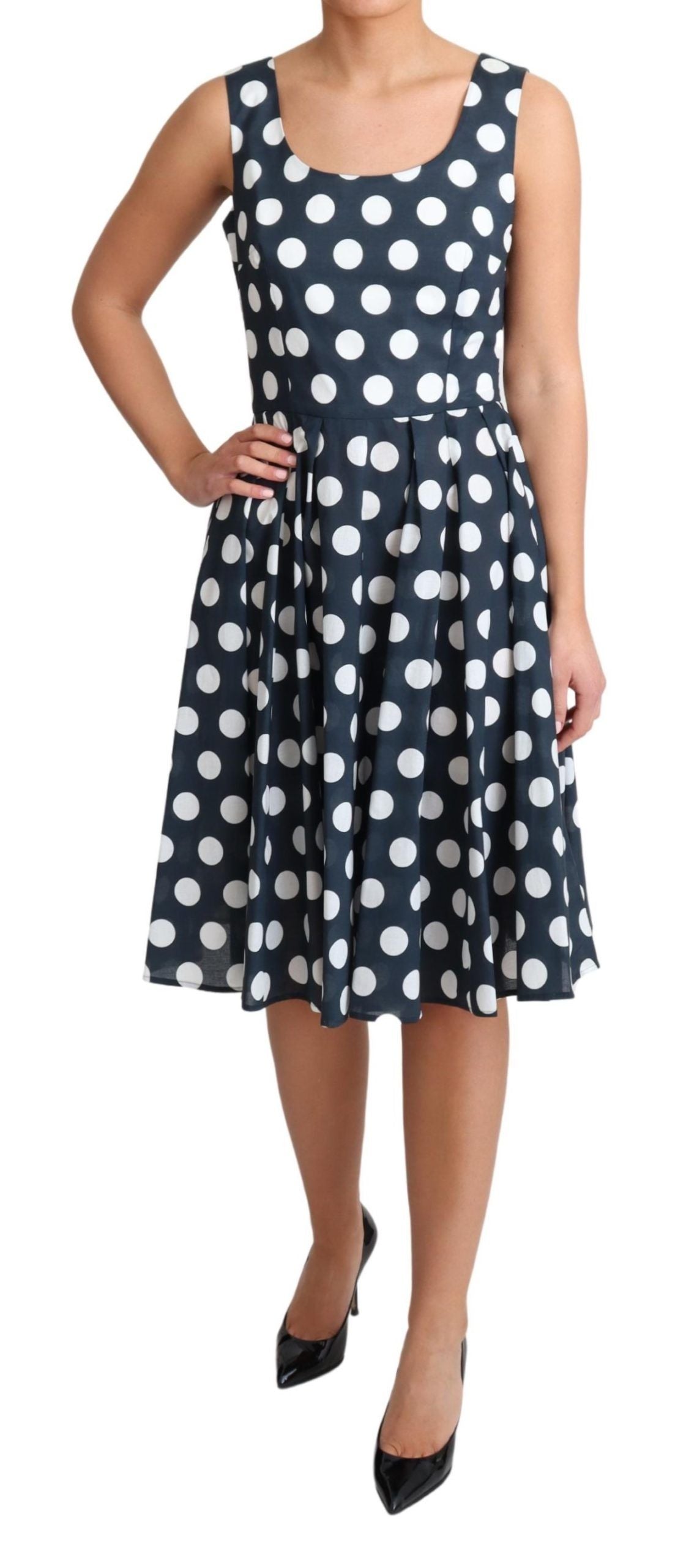 Blue Polka Dotted Cotton A-Line Dress