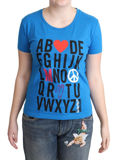 Blue Cotton Alphabet Letter Print Tops