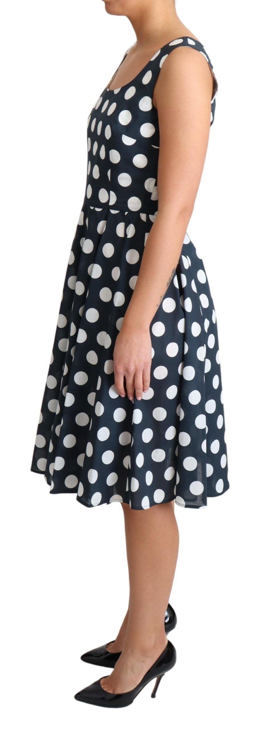 Blue Polka Dotted Cotton A-Line Dress