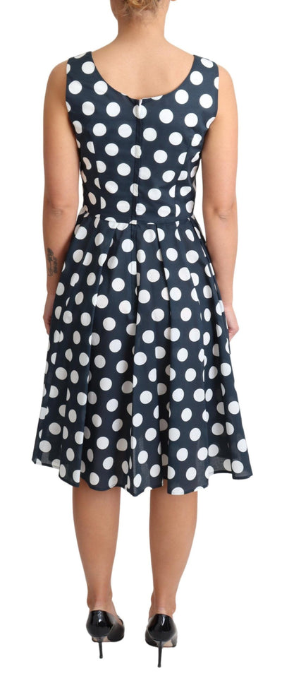 Blue Polka Dotted Cotton A-Line Dress