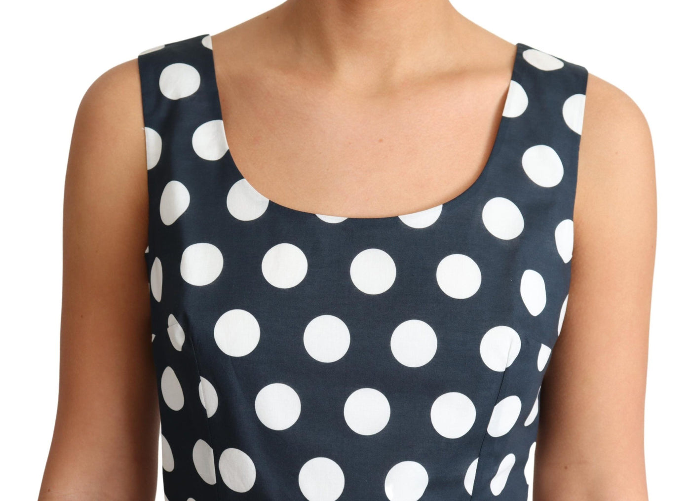 Blue Polka Dotted Cotton A-Line Dress