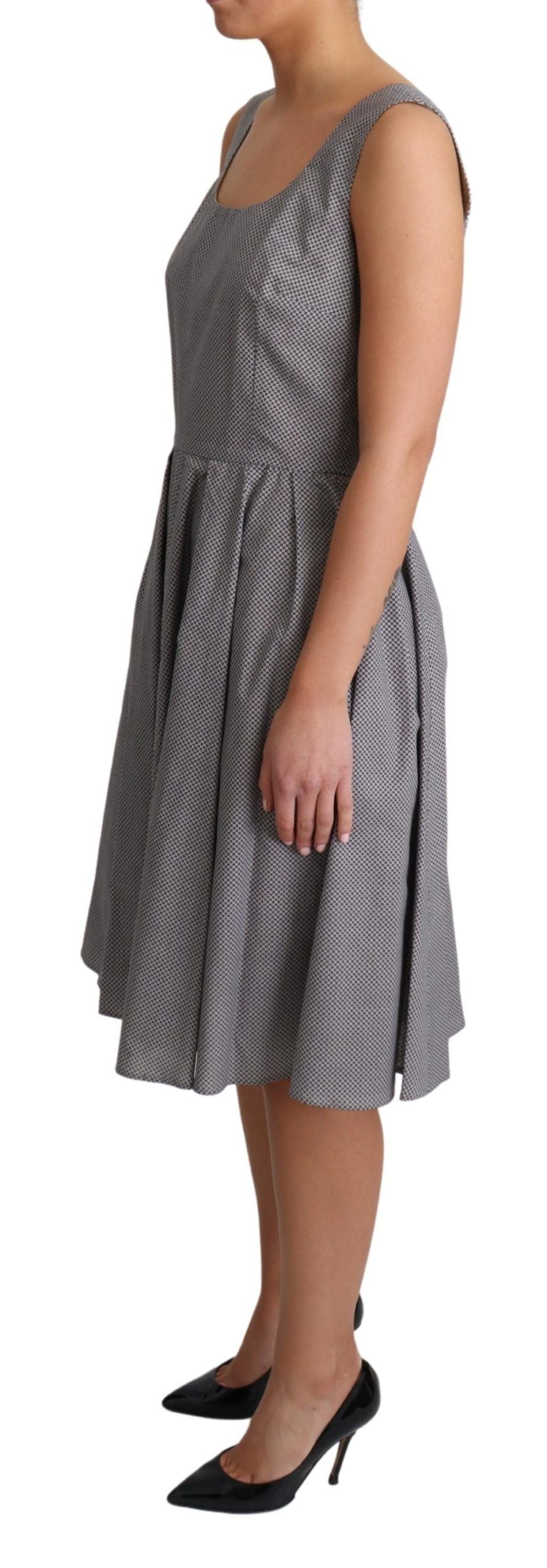 Blue Beige Geometric Cotton A-Line Dress