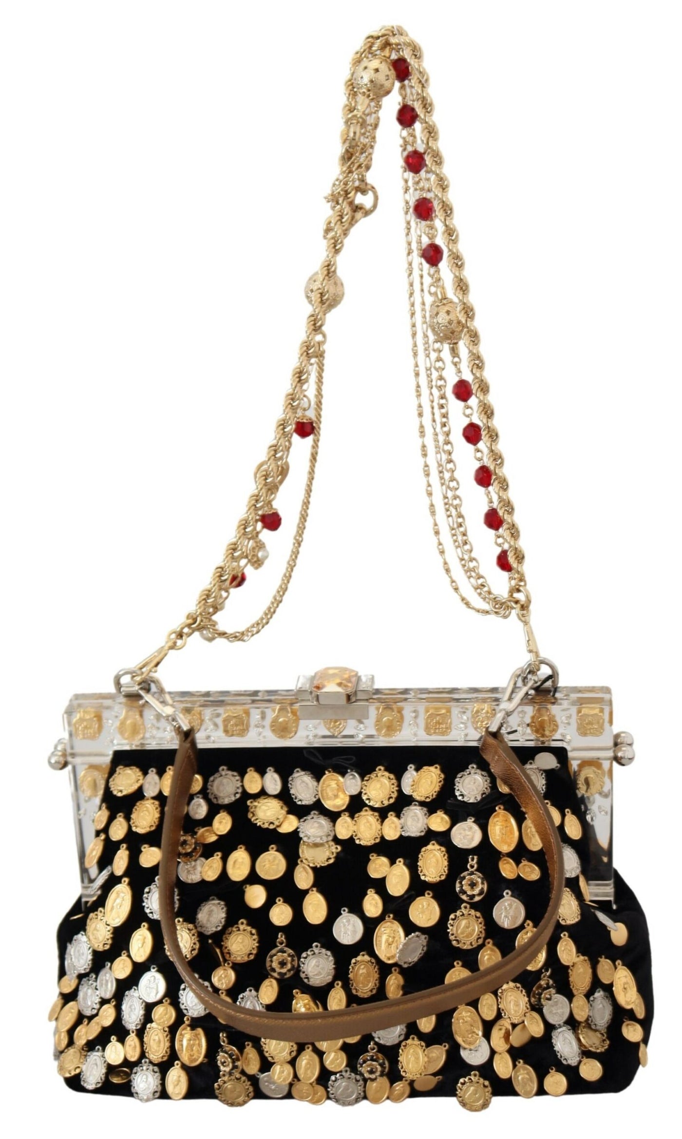 Black Gold Charm Crystal Shoulder VANDA Velvet Purse