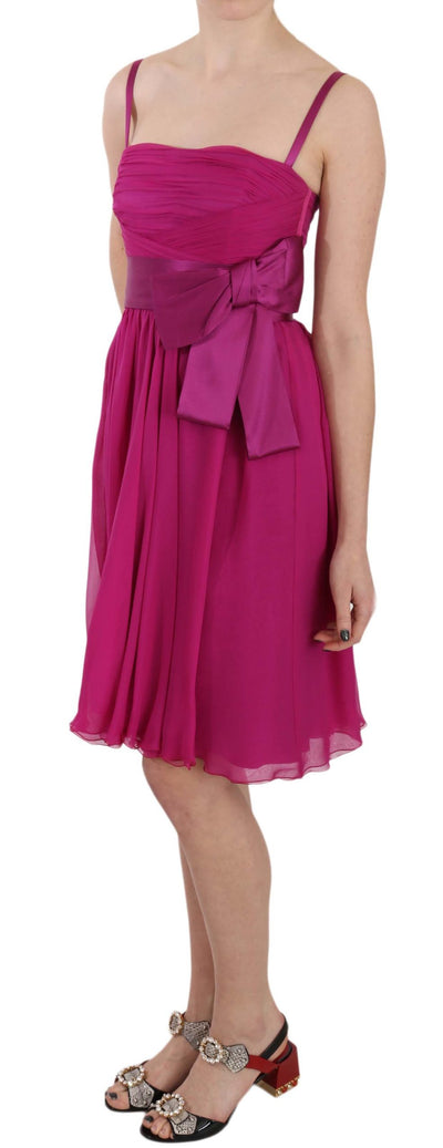 Fuchsia Pink Bow Silk Sleeveless Dress