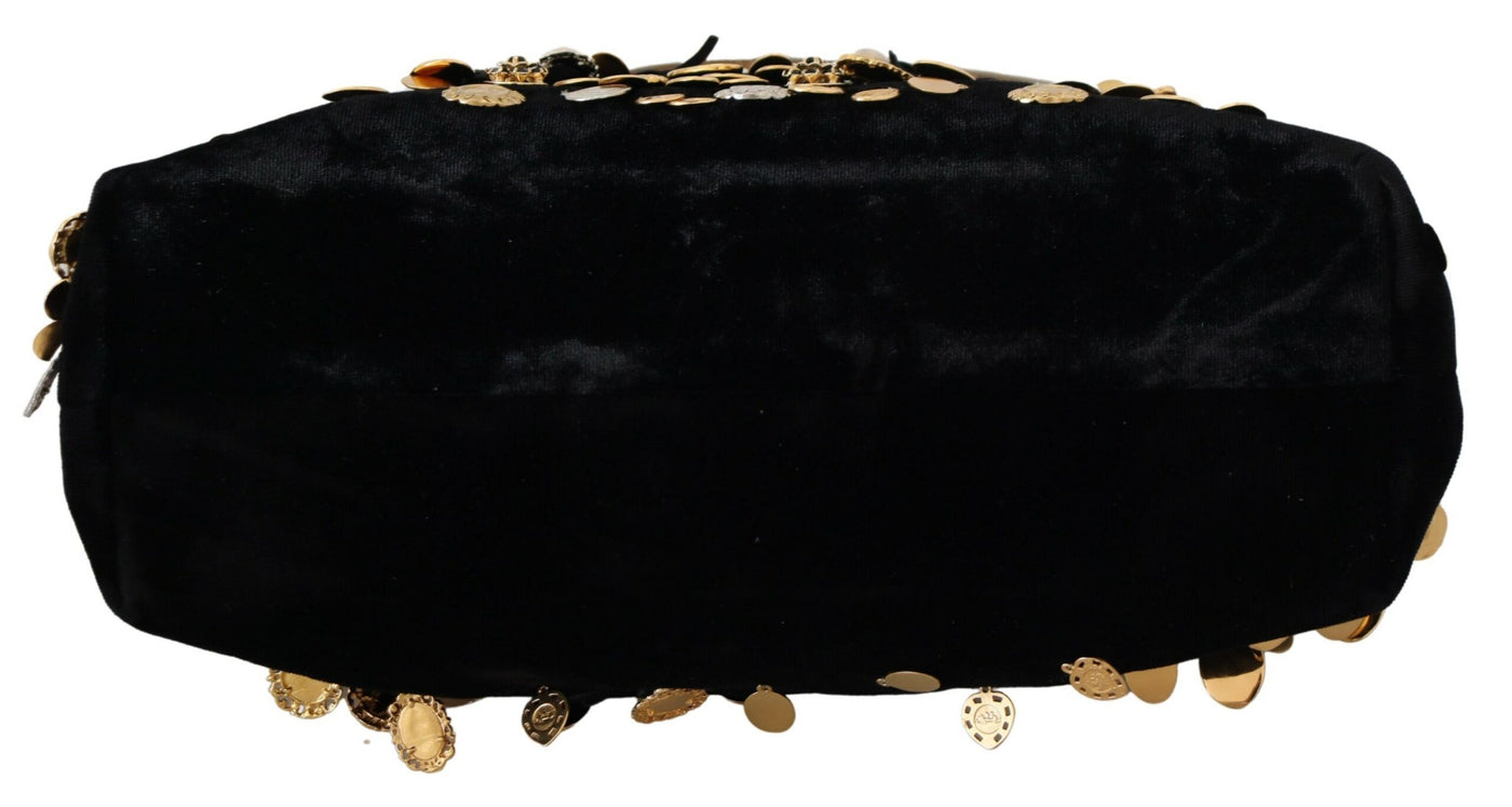 Black Gold Charm Crystal Shoulder VANDA Velvet Purse