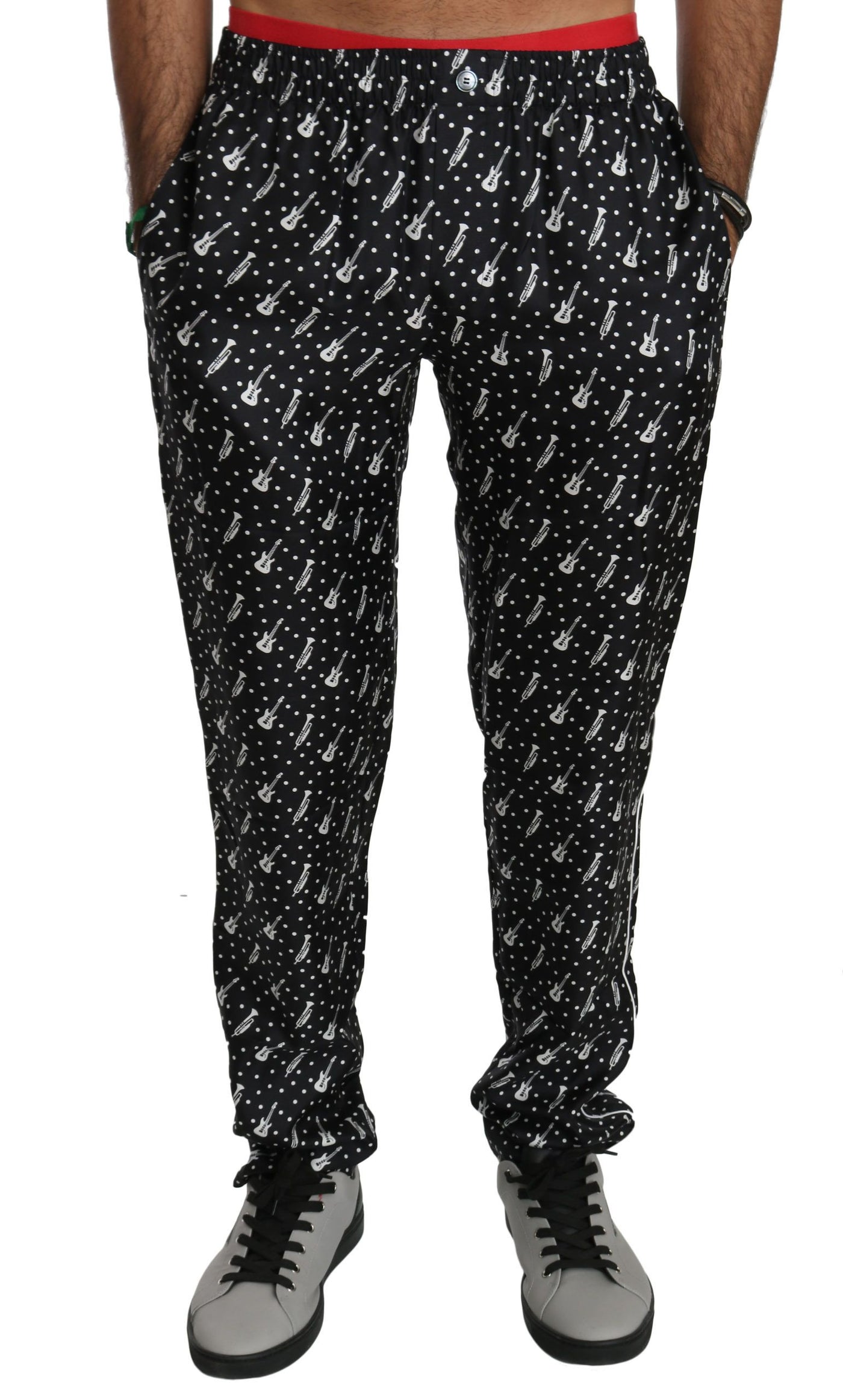 Silk Black Musical Instrument Trouser Pants