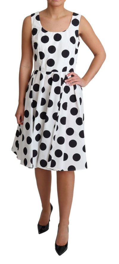 White Polka Dotted Cotton A-Line Dress