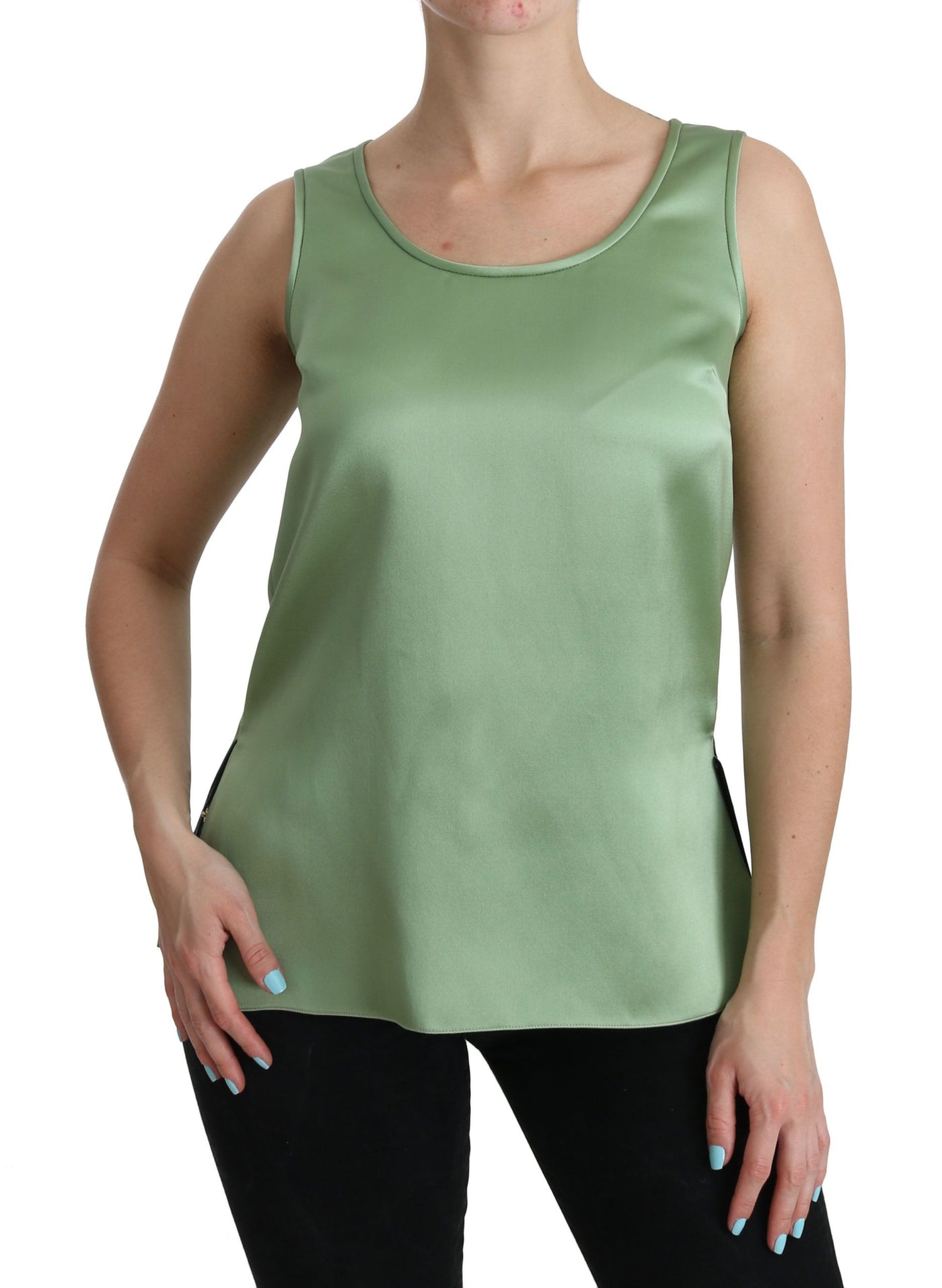 Green Sleeveless 100% Silk Top Tank Blouse