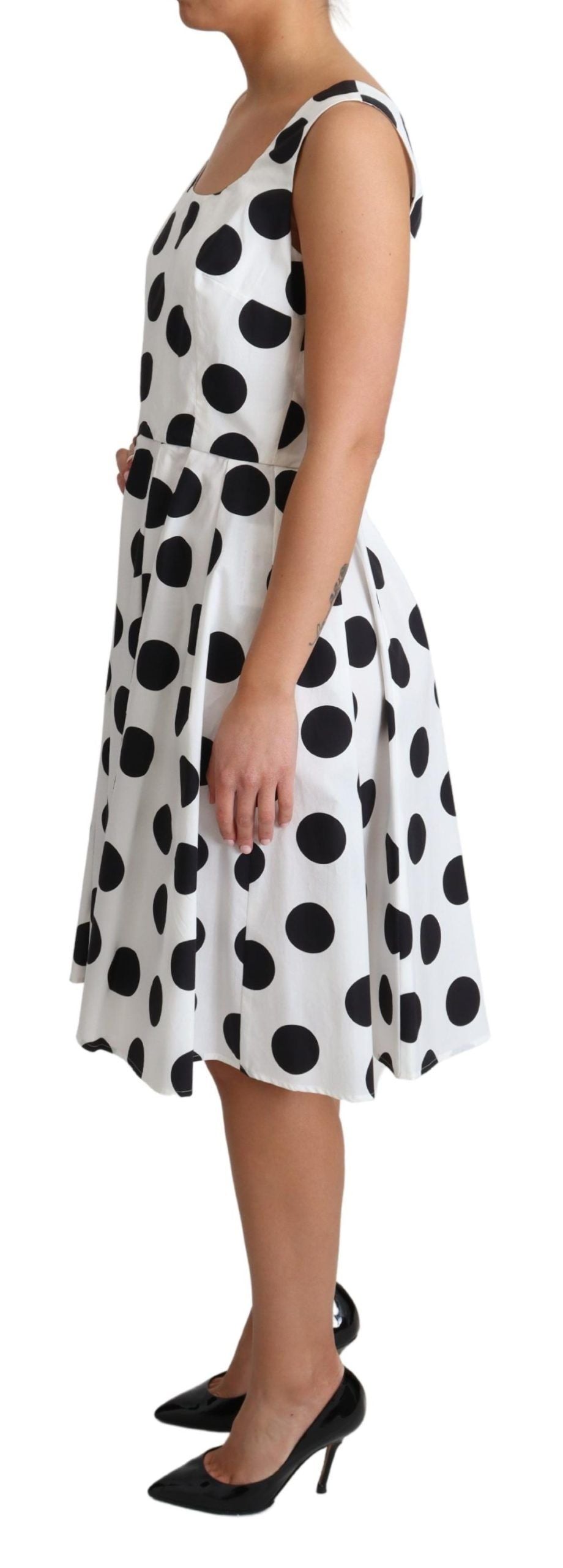 White Polka Dotted Cotton A-Line Dress