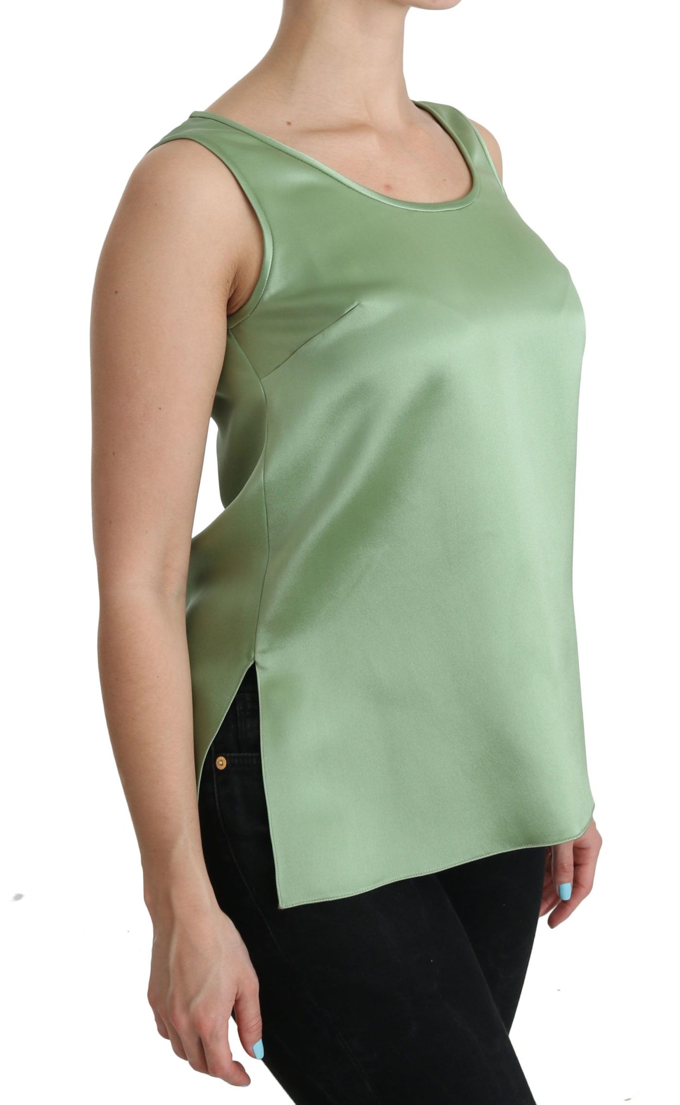 Green Sleeveless 100% Silk Top Tank Blouse