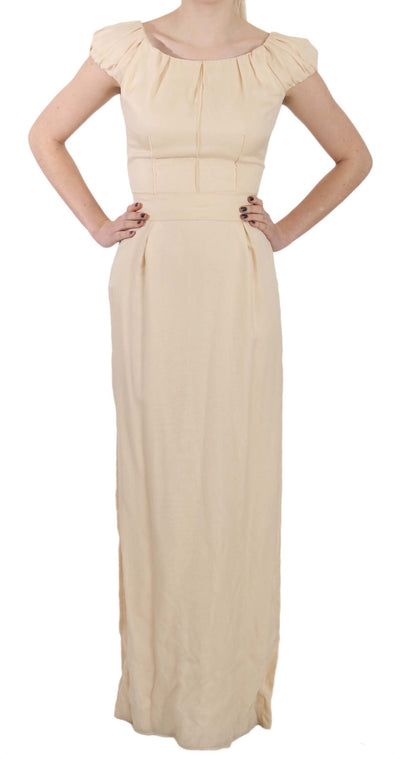 Beige Silk Column Cap Sleeve Gown Dress