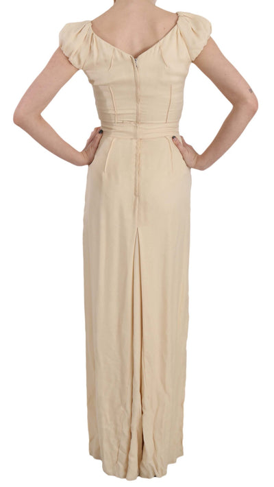 Beige Silk Column Cap Sleeve Gown Dress