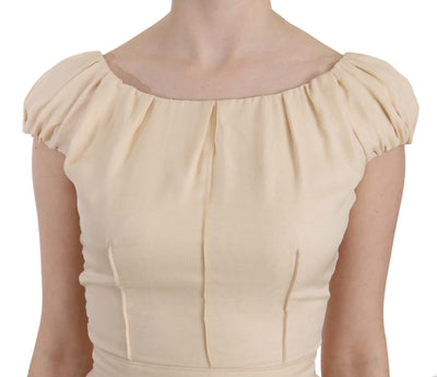 Beige Silk Column Cap Sleeve Gown Dress