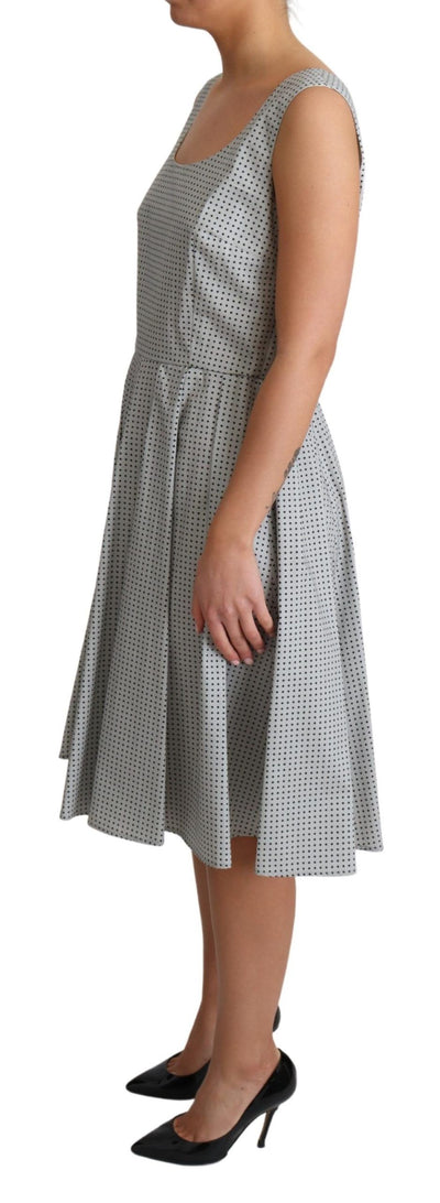 Gray Polka Dotted Cotton A-Line Dress