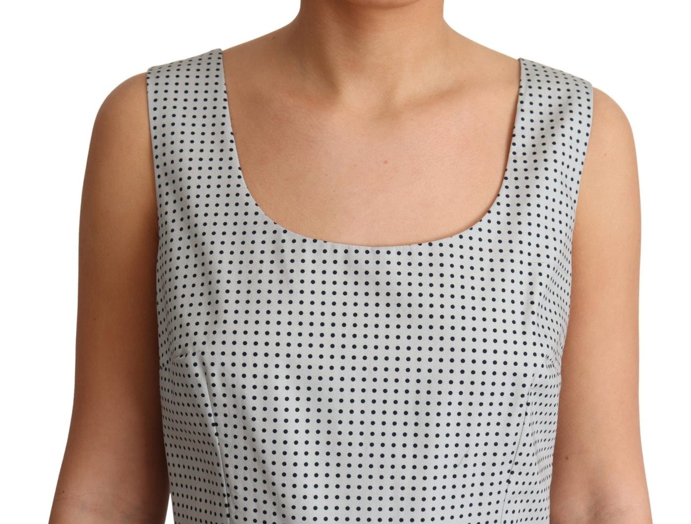 Gray Polka Dotted Cotton A-Line Dress