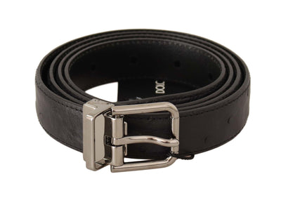 Black Exotic Leather Silver Buckle Belt