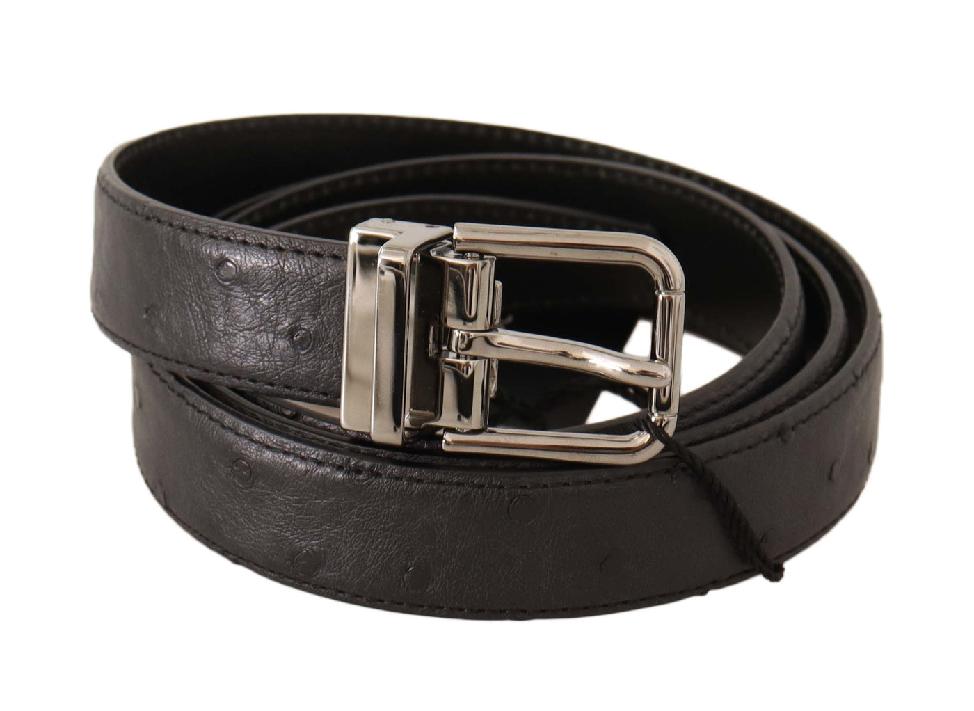 Black Exotic Leather Silver Buckle Belt