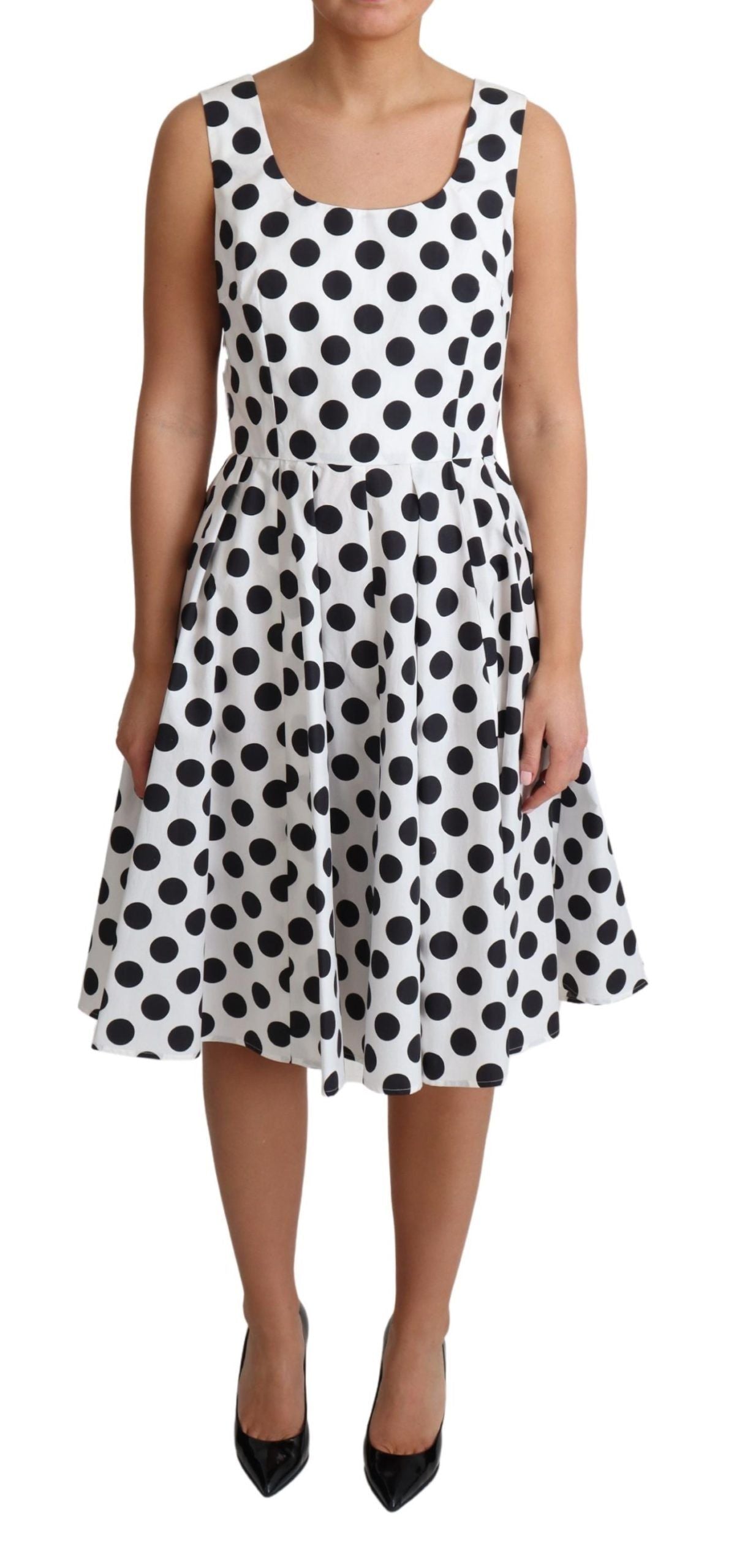 White Polka Dotted Cotton A-Line Dress