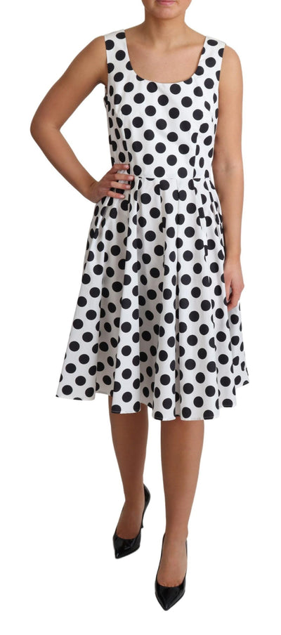 White Polka Dotted Cotton A-Line Dress