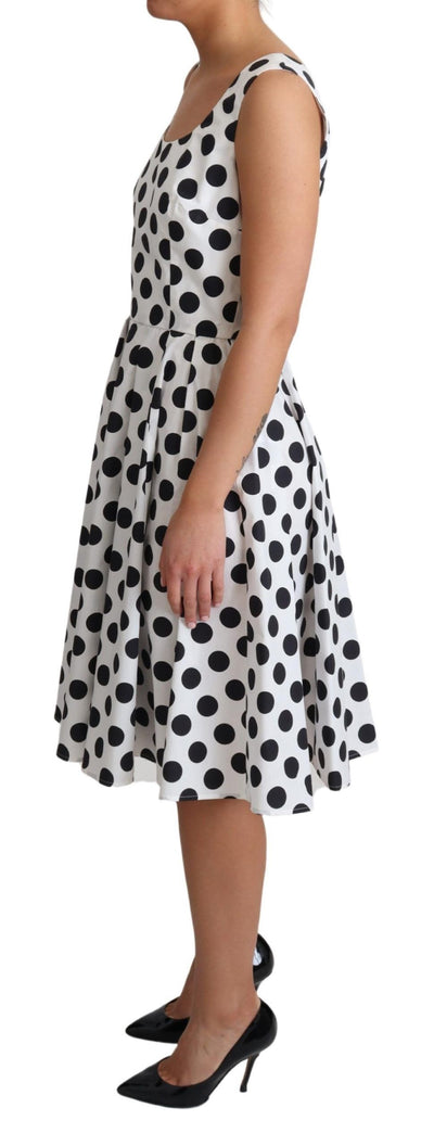 White Polka Dotted Cotton A-Line Dress