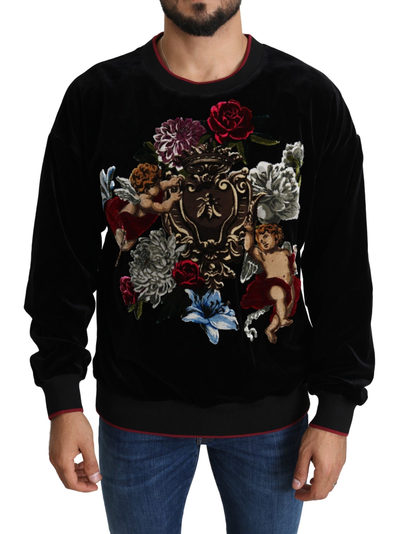 Black Velvet Angel Floral Bee Pullover Sweater