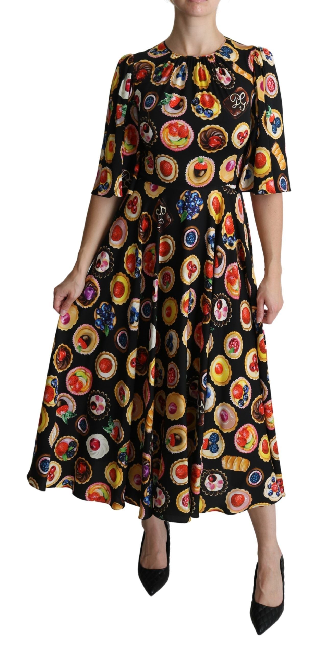 Multicolor Desserts A-line Maxi Silk Pie Dress