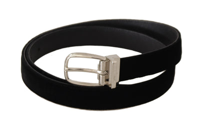 Black Casual Velvet Silver Tone Metal Buckle Belt