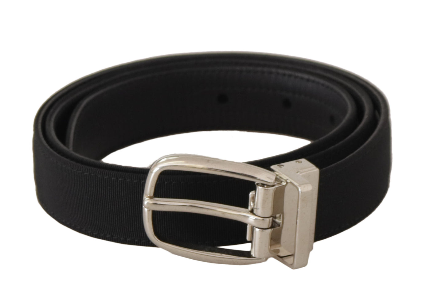 Belt Black Calf Leather Silver Tone Metal Buckle