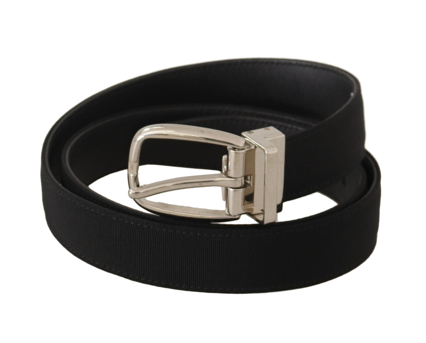 Belt Black Calf Leather Silver Tone Metal Buckle