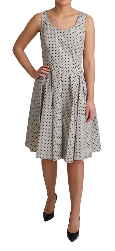 Beige Polka Dotted Cotton A-Line Dress