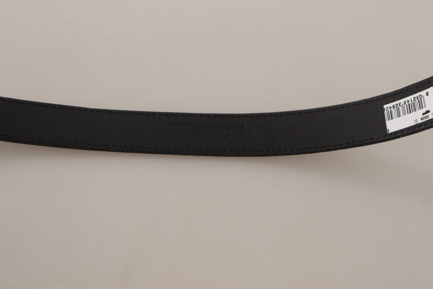 Black Calf Canvas Silver Tone Logo Metal Belt