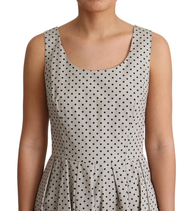 Beige Polka Dotted Cotton A-Line Dress