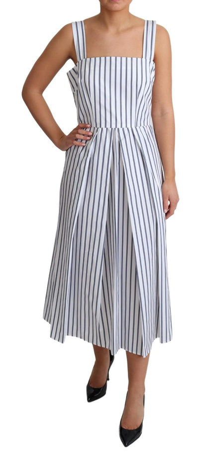 White Blue Striped Cotton A-Line Dress