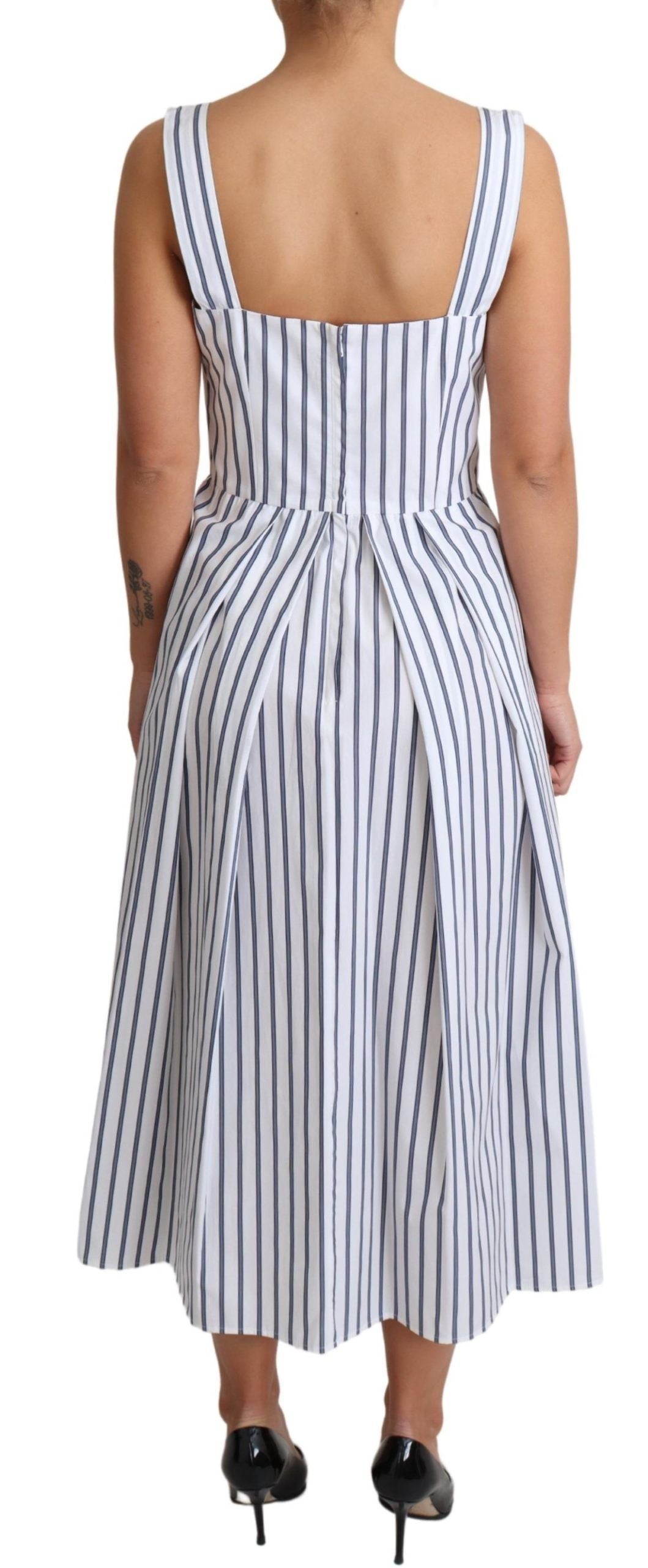 White Blue Striped Cotton A-Line Dress