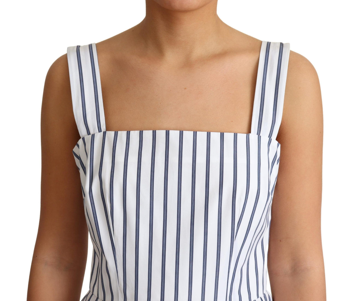 White Blue Striped Cotton A-Line Dress