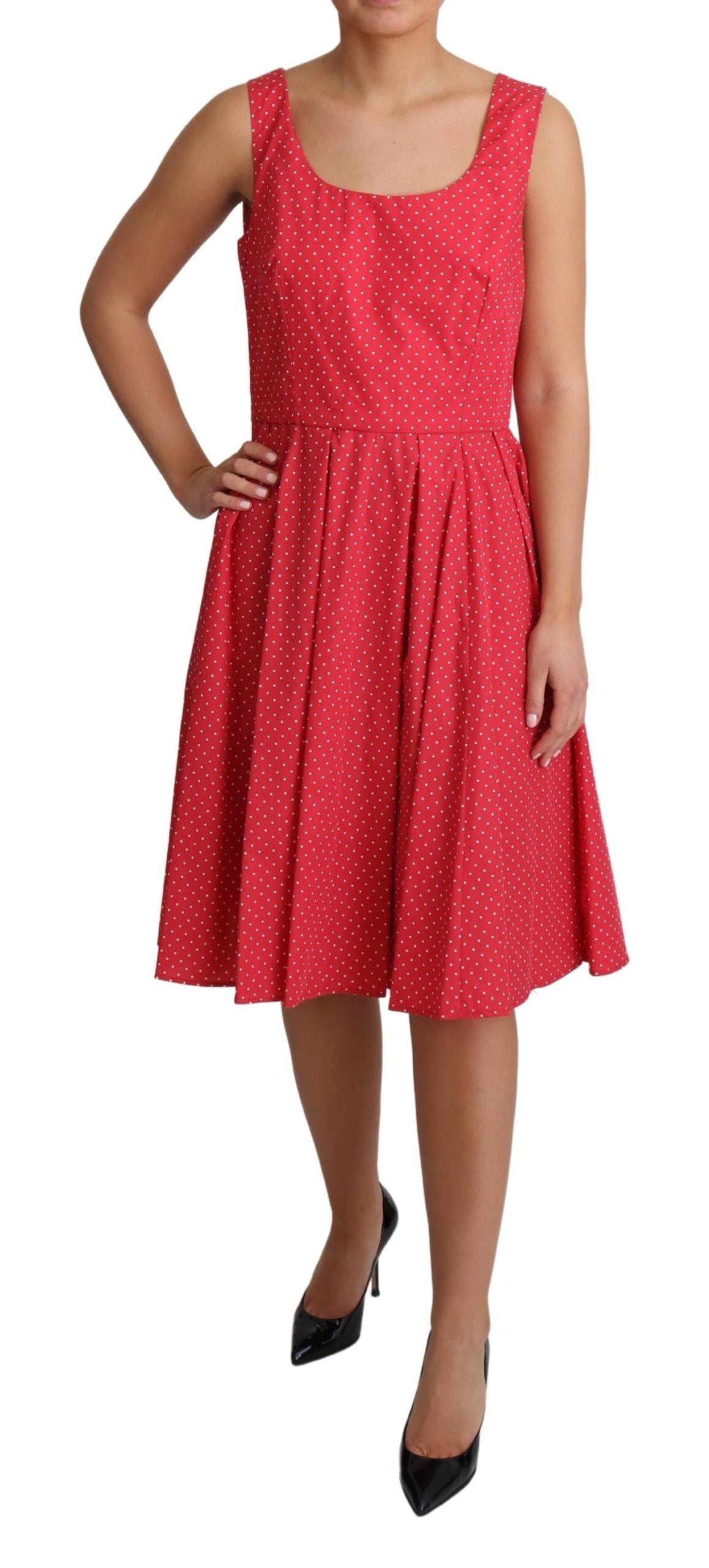 Red Polka Dotted Cotton A-Line Dress