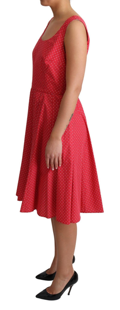 Red Polka Dotted Cotton A-Line Dress